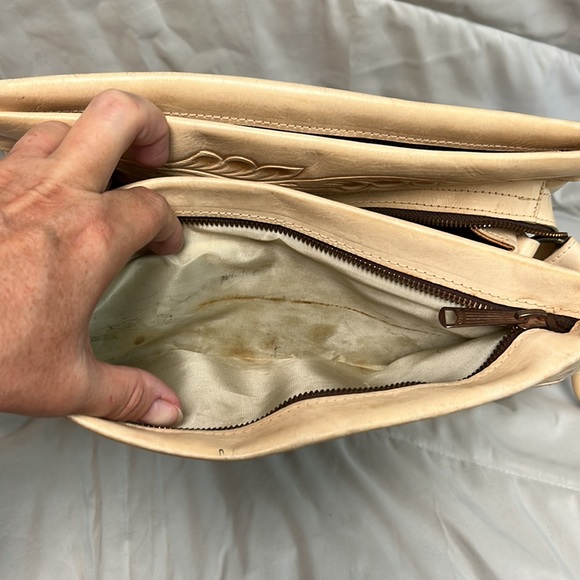 Vintage Leather Hand Tooled RARE Purse 1960s Mexico Ivory Yellow Mayan Roses - Picture 6 of 16